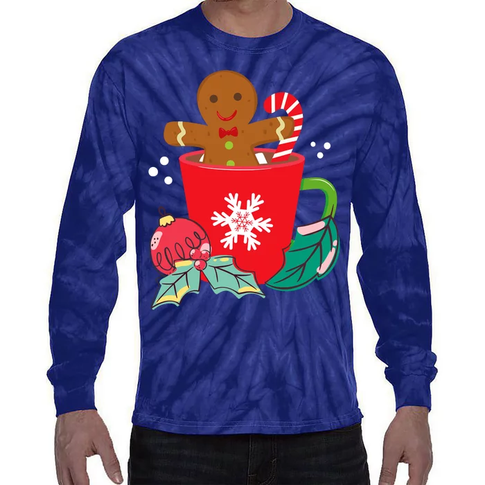 Gingerbread In Hot Cocoa Mug Christmas Holiday Fun Costume Tie-Dye Long Sleeve Shirt