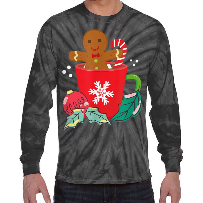 Gingerbread In Hot Cocoa Mug Christmas Holiday Fun Costume Tie-Dye Long Sleeve Shirt