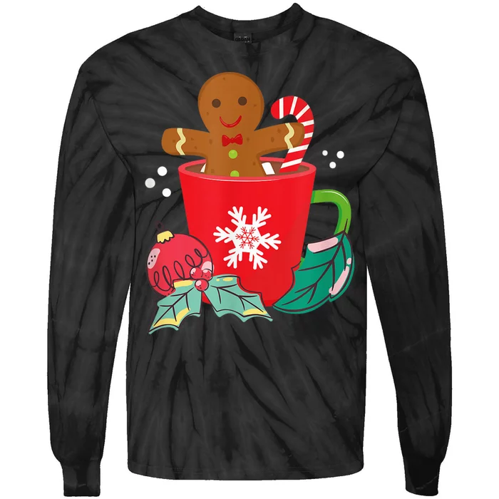 Gingerbread In Hot Cocoa Mug Christmas Holiday Fun Costume Tie-Dye Long Sleeve Shirt