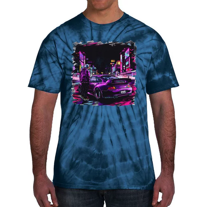 Guy In Hoodie By A Gt3 Rs Car Drifting Emo Style Tie-Dye T-Shirt