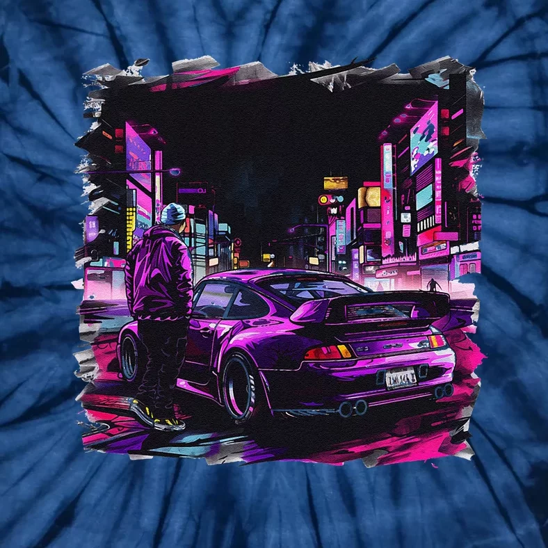 Guy In Hoodie By A Gt3 Rs Car Drifting Emo Style Tie-Dye T-Shirt