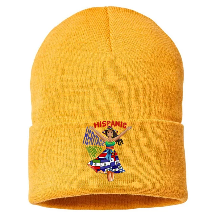 Girl In Hispanic Heritage Month Dress Flags Latino Sustainable Knit Beanie