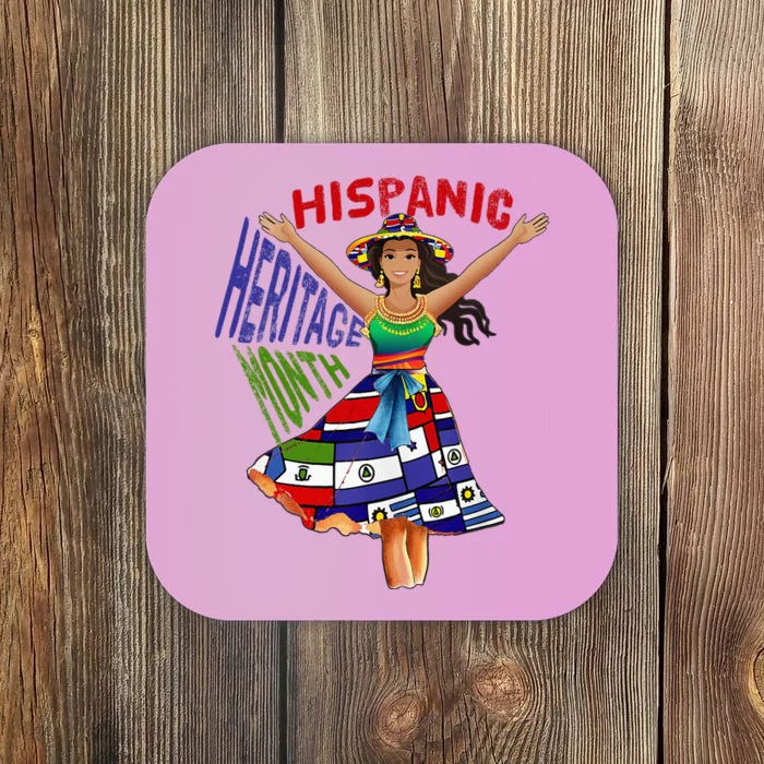 Girl In Hispanic Heritage Month Dress Flags Latino Coaster