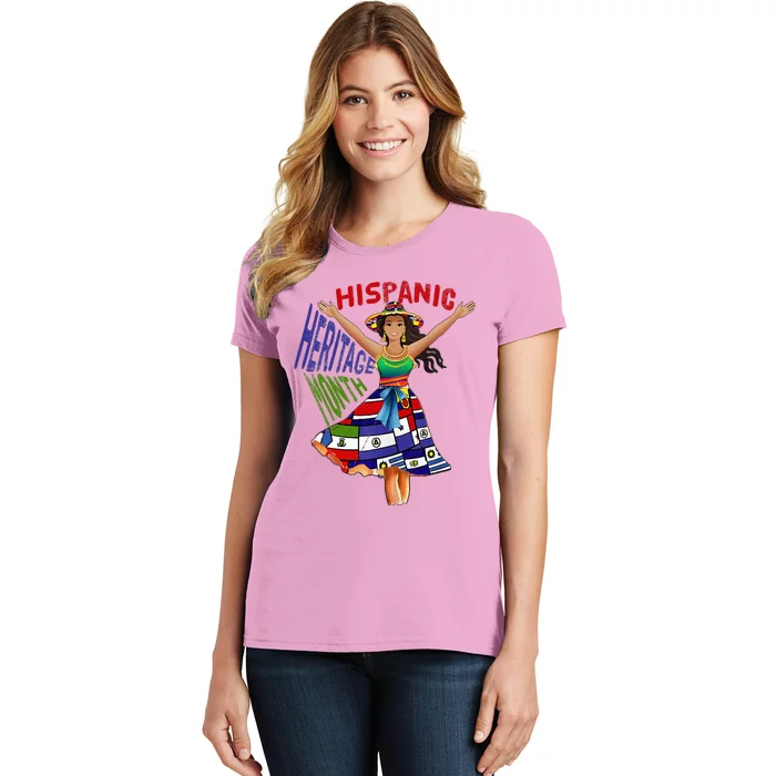 Girl In Hispanic Heritage Month Dress Flags Latino Women's T-Shirt