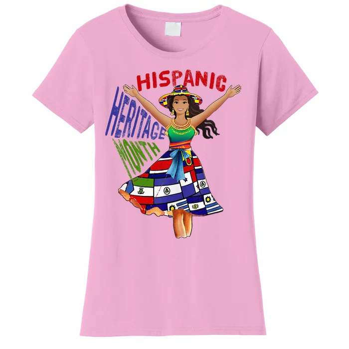 Girl In Hispanic Heritage Month Dress Flags Latino Women's T-Shirt