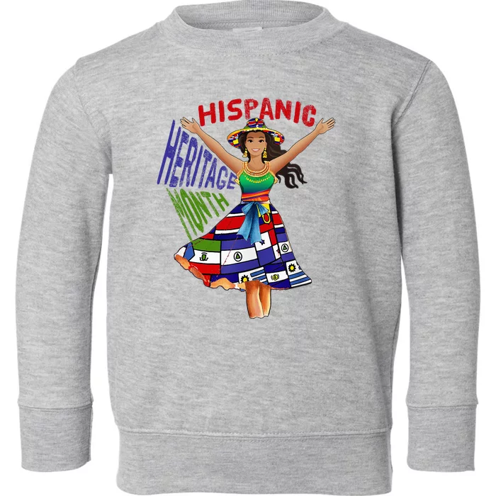 Girl In Hispanic Heritage Month Dress Flags Latino Toddler Sweatshirt