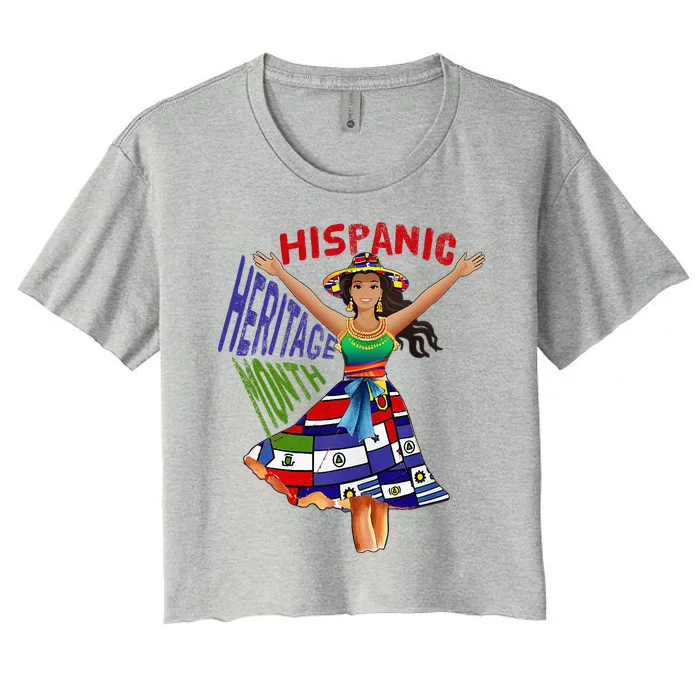 Girl In Hispanic Heritage Month Dress Flags Latino Women's Crop Top Tee