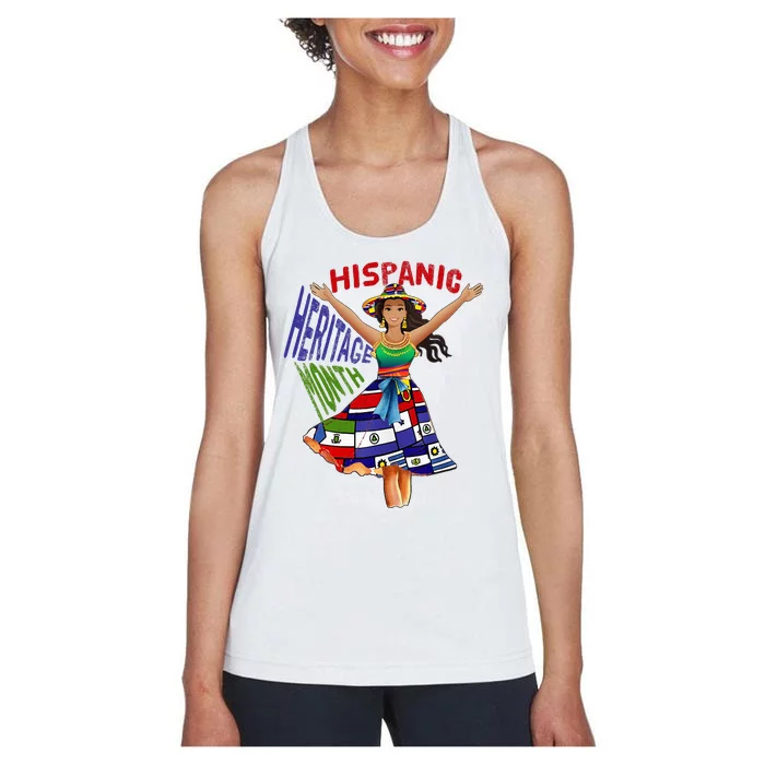 Girl In Hispanic Heritage Month Dress Flags Latino Women's Racerback Tank