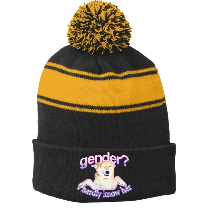 Gender I Hardly Know Her Stripe Pom Pom Beanie