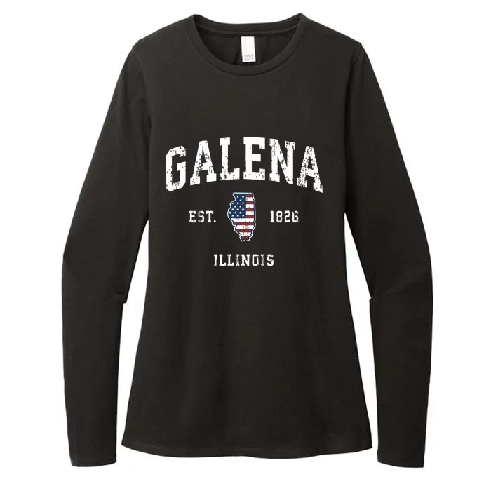 Galena Illinois Il Vintage American Flag Sports Design Womens CVC Long Sleeve Shirt