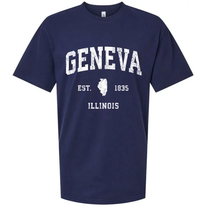 Geneva Illinois Il Vintage Established Athletic Sports Design Sueded Cloud Jersey T-Shirt