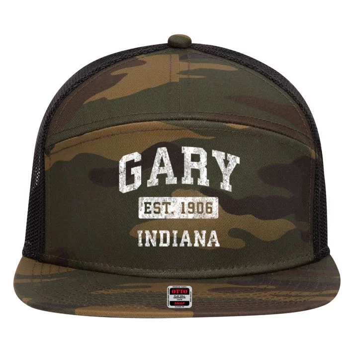 Gary Indiana In Vintage Established Sports Design 7 Panel Mesh Trucker Snapback Hat