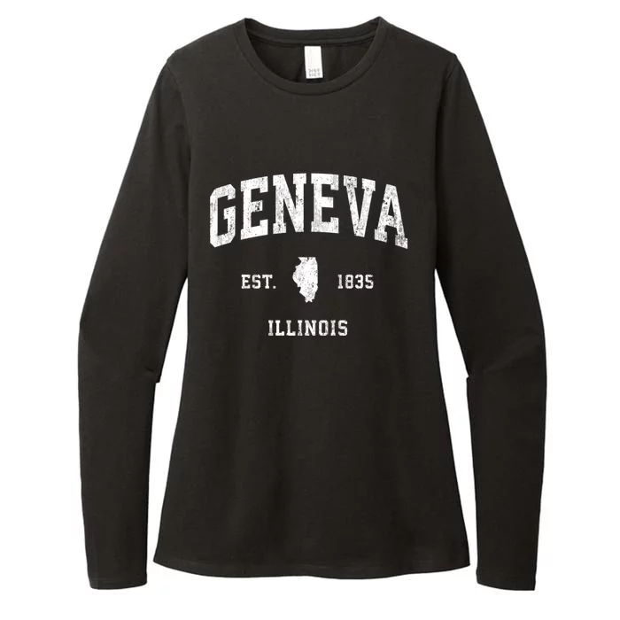 Geneva Illinois Il Vintage Athletic Black Sports Design Womens CVC Long Sleeve Shirt