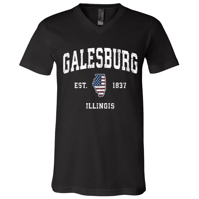 Galesburg Illinois Il Vintage American Flag Sports Design V-Neck T-Shirt