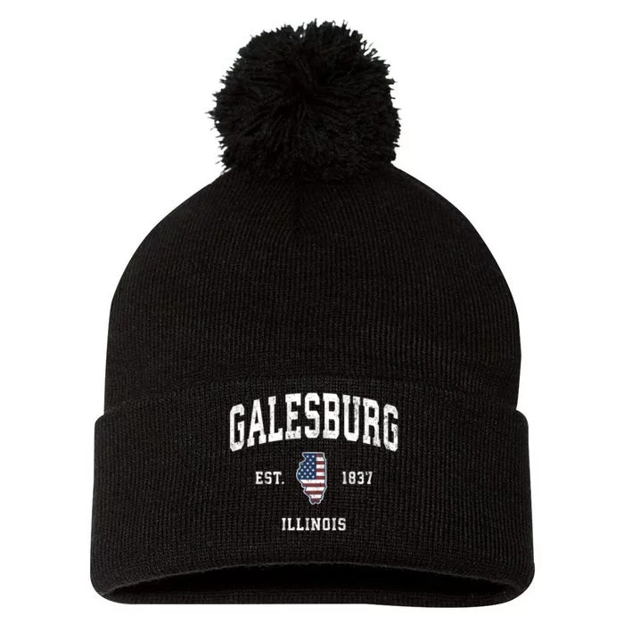 Galesburg Illinois Il Vintage American Flag Sports Design Pom Pom 12in Knit Beanie