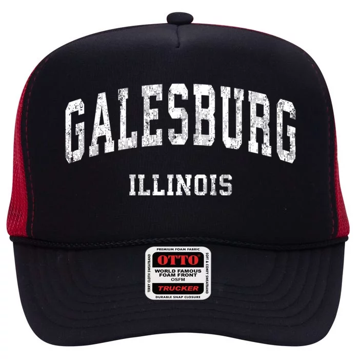 Galesburg Illinois Il Vintage Varsity Sports Design High Crown Mesh Trucker Hat