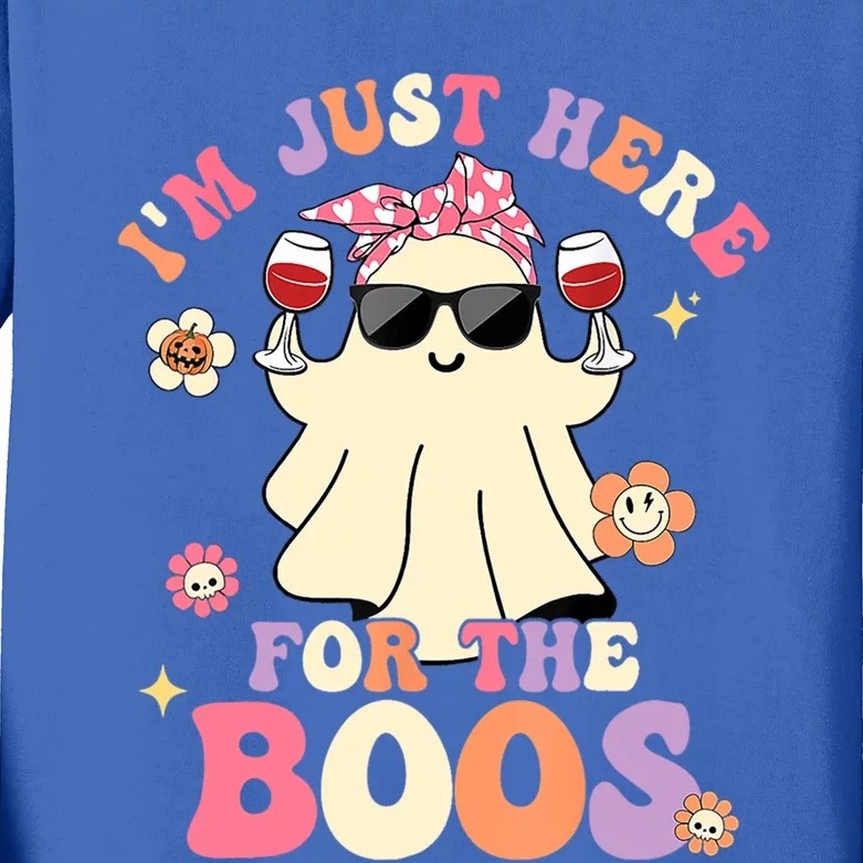 Groovy Im Just Here For The Boos Ghost Halloween Ing Gift Kids Long Sleeve Shirt