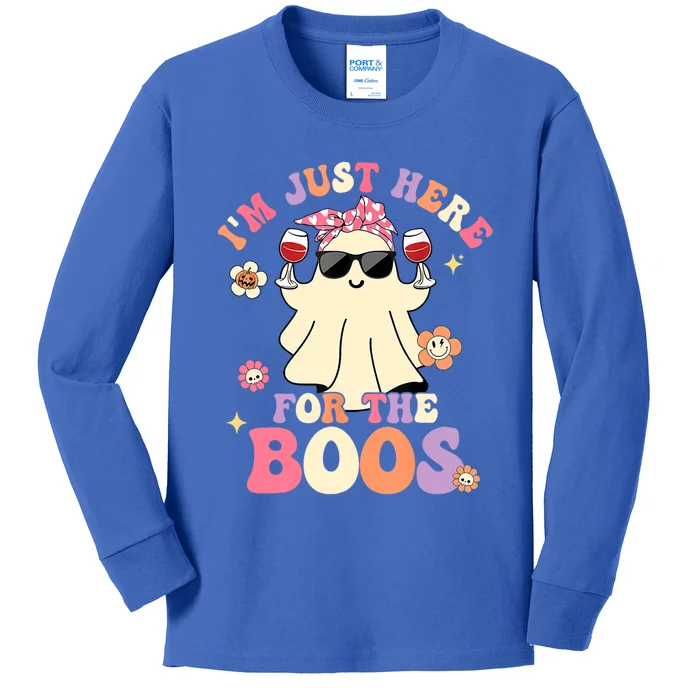 Groovy Im Just Here For The Boos Ghost Halloween Ing Gift Kids Long Sleeve Shirt