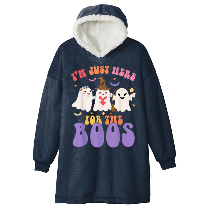 Groovy I'm Just Here For The Boos Cute Ghost Halloween Gifts Hooded Wearable Blanket