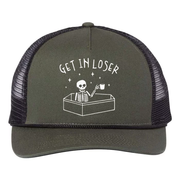 Get In Loser Skeleton In Coffin Spooky Men Women Funny Retro Rope Trucker Hat Cap