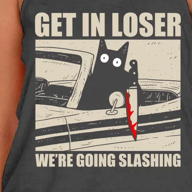 Get In Loser WeRe Going Slashing Cat Murderous Women's Knotted Racerback Tank