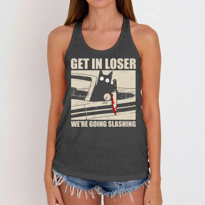 Get In Loser WeRe Going Slashing Cat Murderous Women's Knotted Racerback Tank