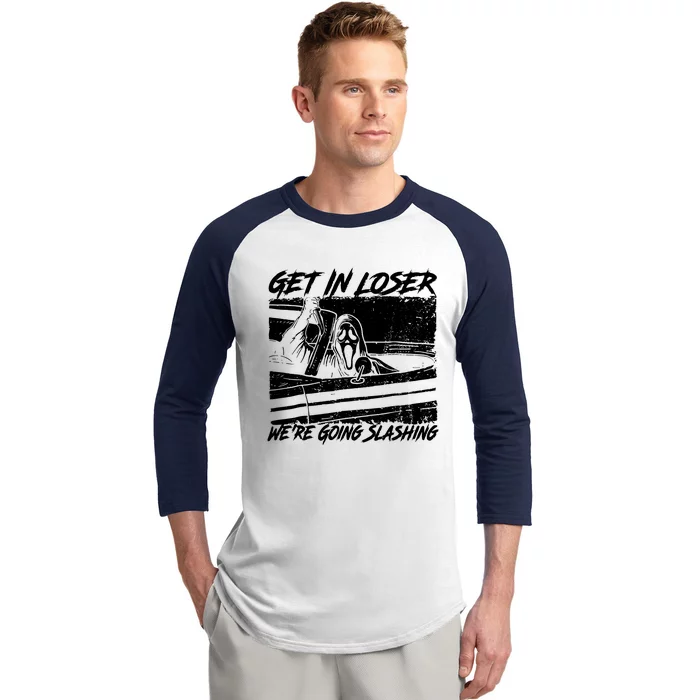 Get In Loser WeRe Going Slashing Horror Halloween Character Baseball Sleeve Shirt