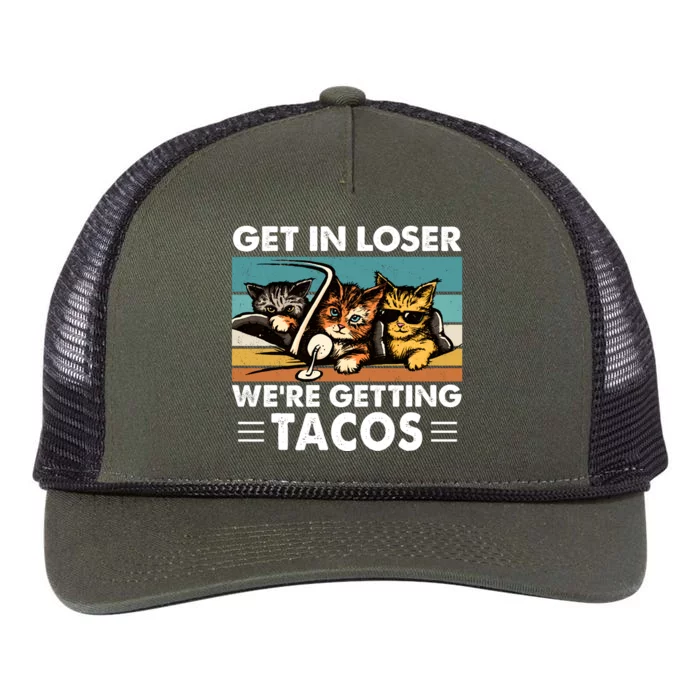 Get In Loser Were Getting Tacos Funny Cat Meme Retro Rope Trucker Hat Cap