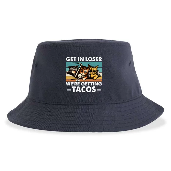 Get In Loser Were Getting Tacos Funny Cat Meme Sustainable Bucket Hat