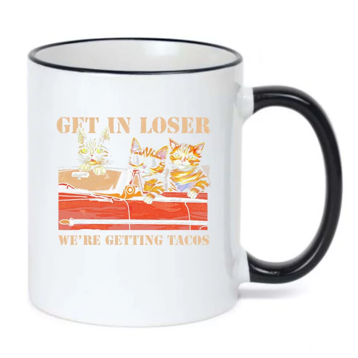 Get in Loser We're Getting Tacos Cool Three Cats Riding Car Black Color Changing Mug