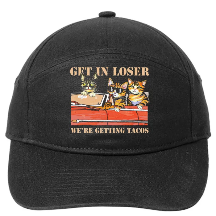 Get in Loser We're Getting Tacos Cool Three Cats Riding Car 7-Panel Snapback Hat