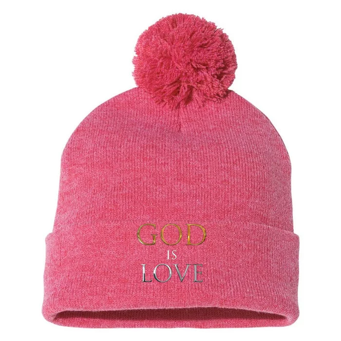 GOD IS LOVE Pom Pom 12in Knit Beanie