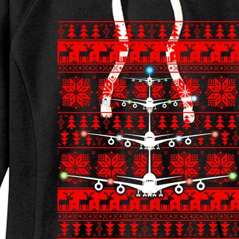 Gift Irplane Lovers Airplanes Ugly Christmas Cool Gift Women's Fleece Hoodie