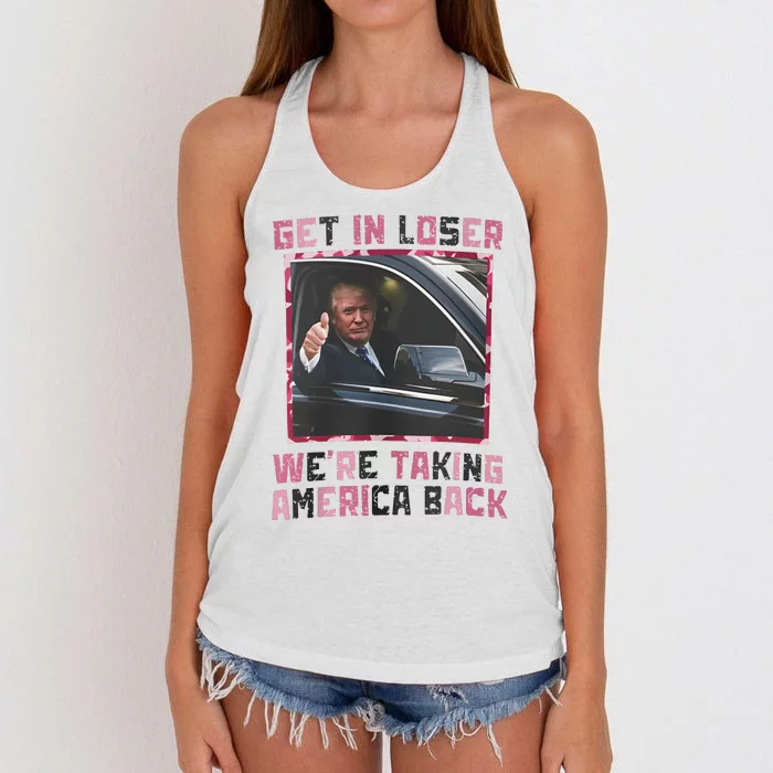 Get In Loser WeRe Taking America Back Women's Knotted Racerback Tank