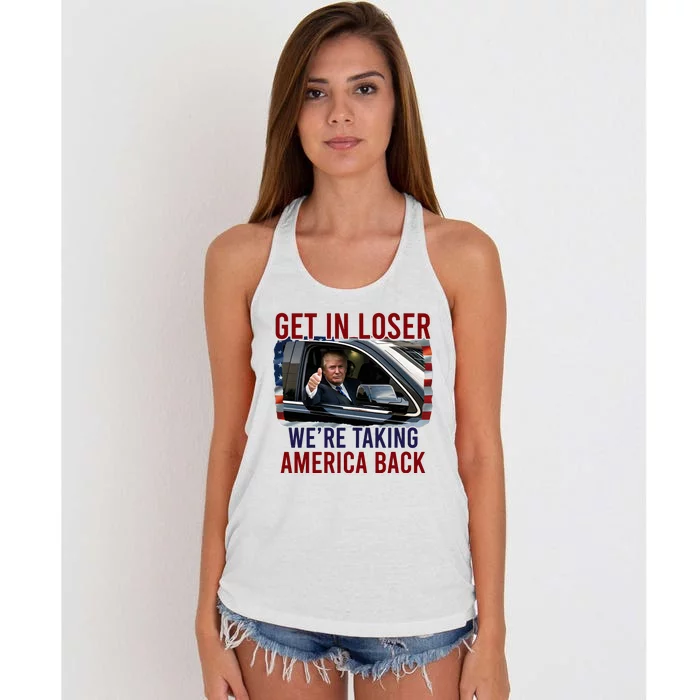 Get In Loser WeRe Taking America Back God Bless Trump 2024 Women's Knotted Racerback Tank