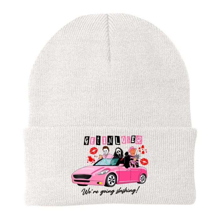 Get In Loser Were Going Slashing Pink Car Horror Character Knit Cap Winter Beanie