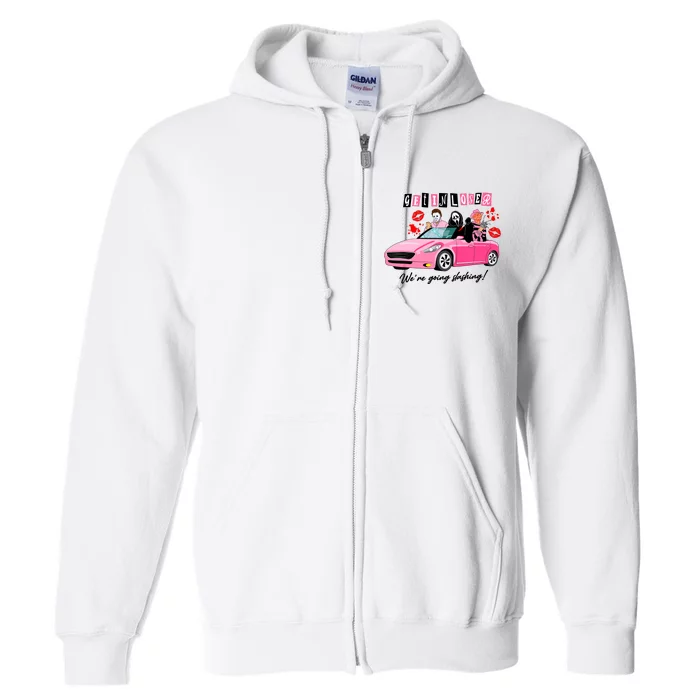 Get In Loser Were Going Slashing Pink Car Horror Character Full Zip Hoodie