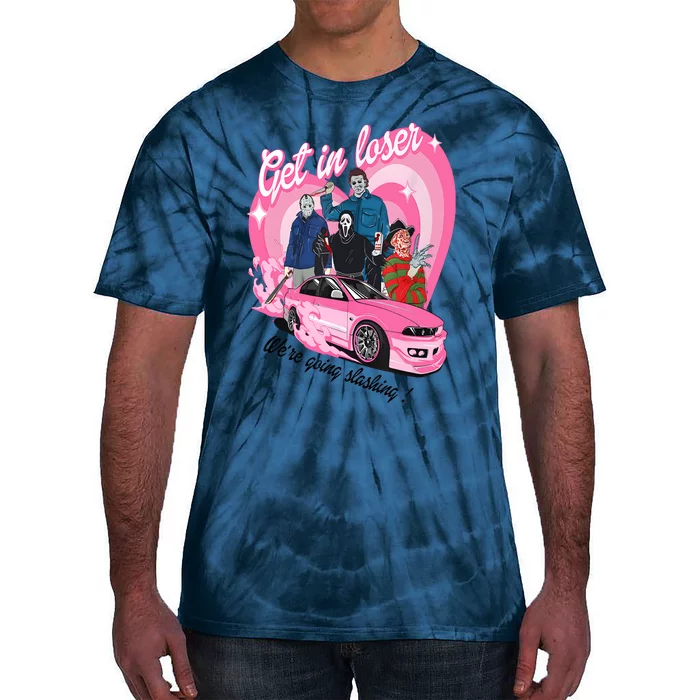 Get In Loser WeRe Going Slashing Pink Car Horror Character Tie-Dye T-Shirt