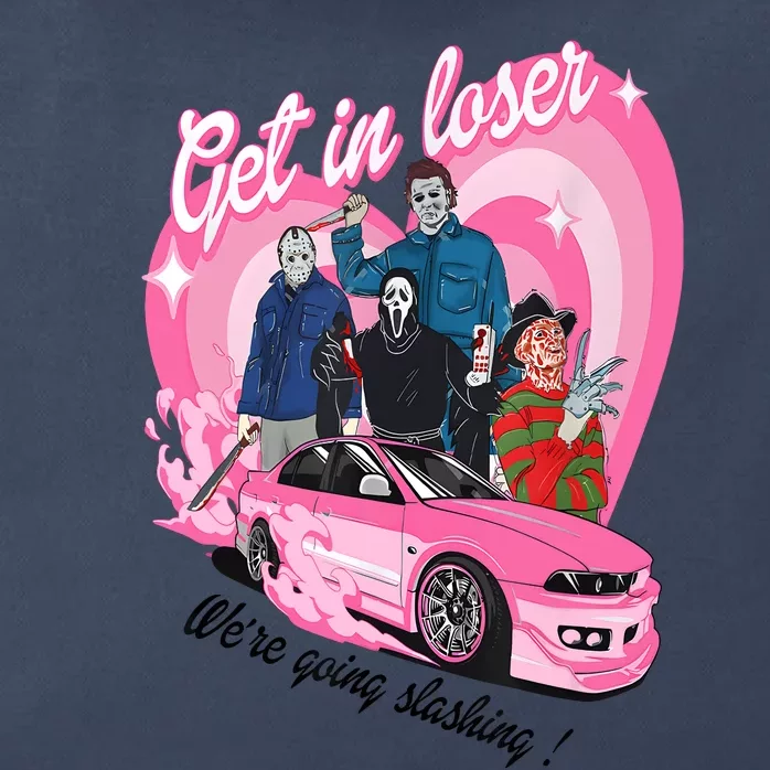 Get In Loser WeRe Going Slashing Pink Car Horror Character Zip Tote Bag