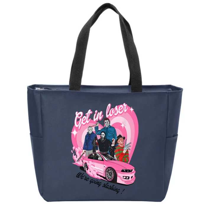 Get In Loser WeRe Going Slashing Pink Car Horror Character Zip Tote Bag