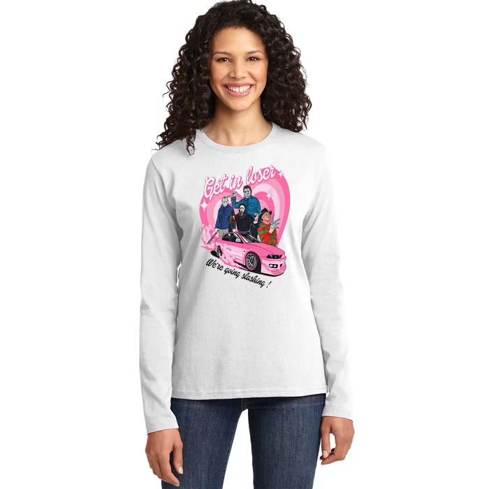 Get In Loser WeRe Going Slashing Pink Car Horror Character Ladies Long Sleeve Shirt