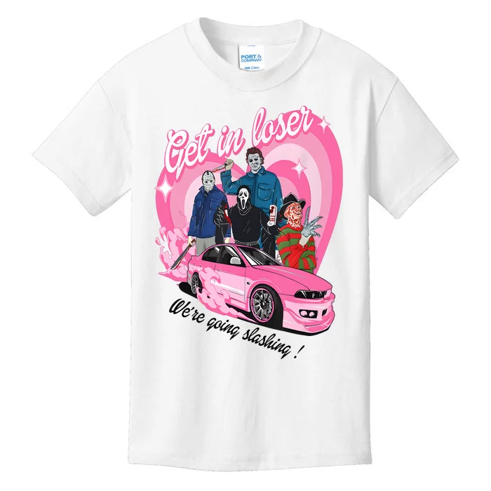 Get In Loser WeRe Going Slashing Pink Car Horror Character Kids T-Shirt