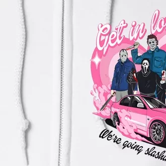 Get In Loser WeRe Going Slashing Pink Car Horror Character Full Zip Hoodie