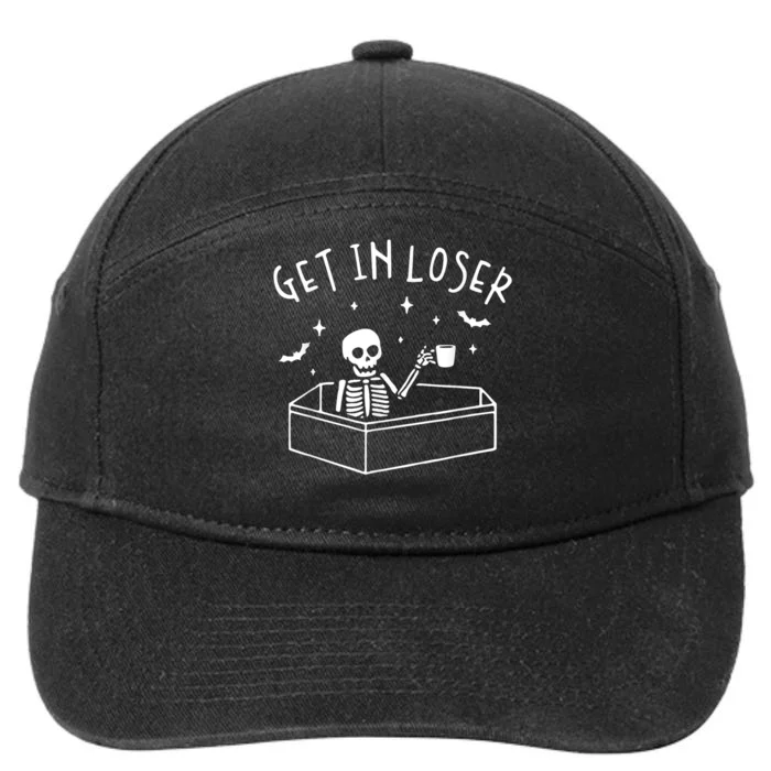 Get In Loser Skeleton In Coffin Spooky 7-Panel Snapback Hat