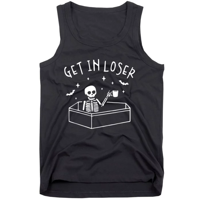 Get In Loser Skeleton In Coffin Spooky Tank Top