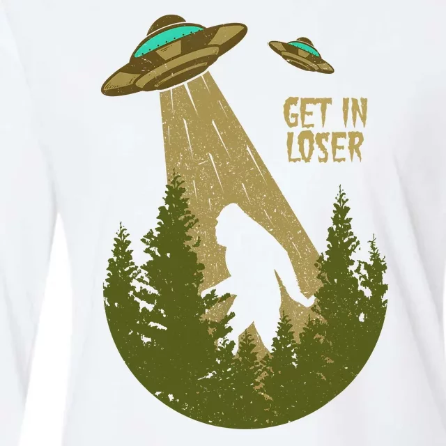 Get In Loser Retro Bigfoot UFO Abduction Sasquatch Alien Womens Cotton Relaxed Long Sleeve T-Shirt