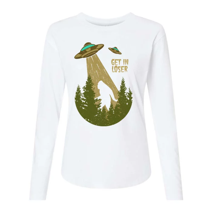 Get In Loser Retro Bigfoot UFO Abduction Sasquatch Alien Womens Cotton Relaxed Long Sleeve T-Shirt