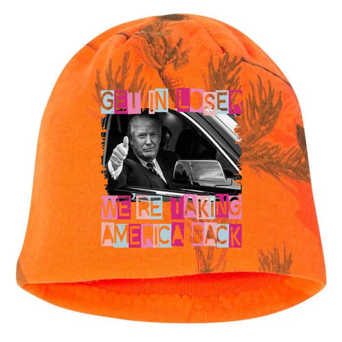 Get In Loser Were Taking America Back Funny Trump 2024 Kati - Camo Knit Beanie