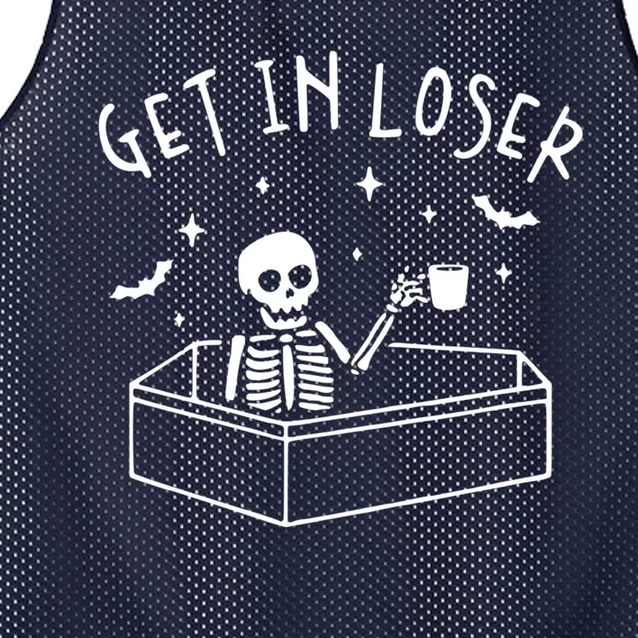 Get In Loser Skeleton In Coffin Spooky Halloween Mesh Reversible Basketball Jersey Tank