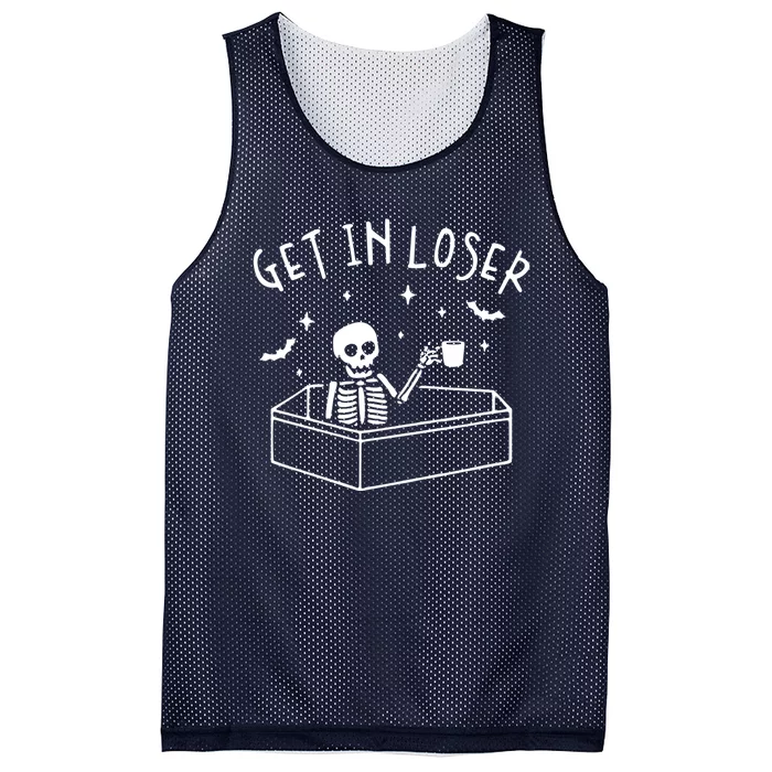 Get In Loser Skeleton In Coffin Spooky Halloween Mesh Reversible Basketball Jersey Tank